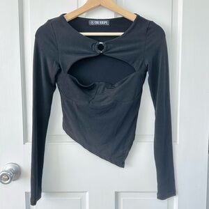 THE KRIPT Black Asymmetrical Cutout Long Sleeve Top Corset Rhinestones Size S